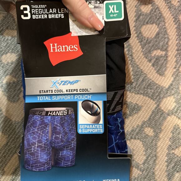 Mens 3-Pack Hanes X-Temp Support Pouch Tagless Boxer Briefs Regular Length XL - Picture 5 of 6